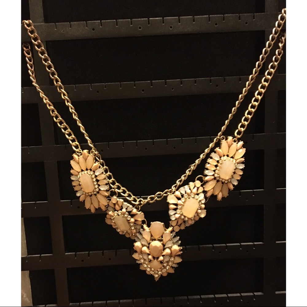 💛Pastel Pink, Gray, and Gold Statement Necklace💛